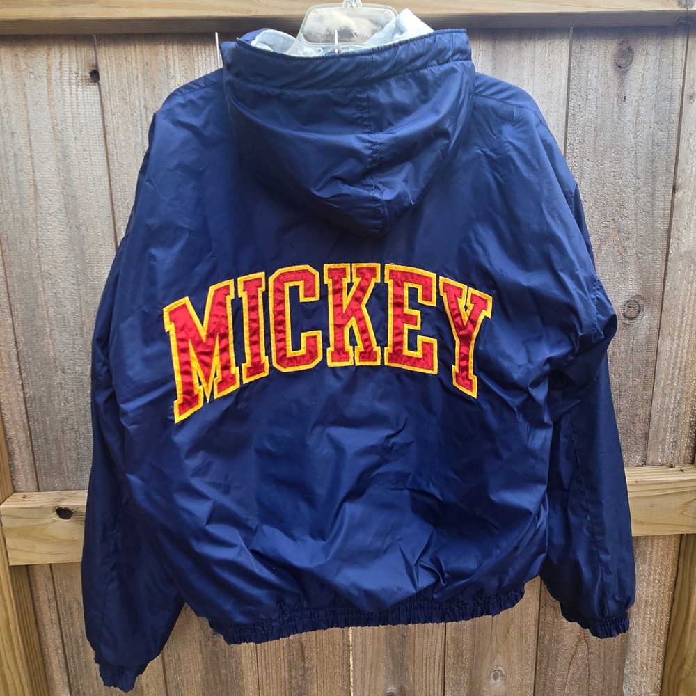Disney Store Vintage Mickey Mouse Windbreaker Jacket Navy Blue Hooded Medium